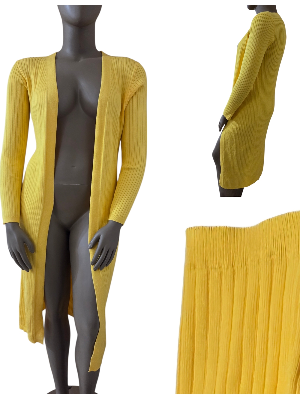 DAISY Rib-Knit Long Sleeve Open Front Maxi Cardigan Size XL Yellow New w/Tags